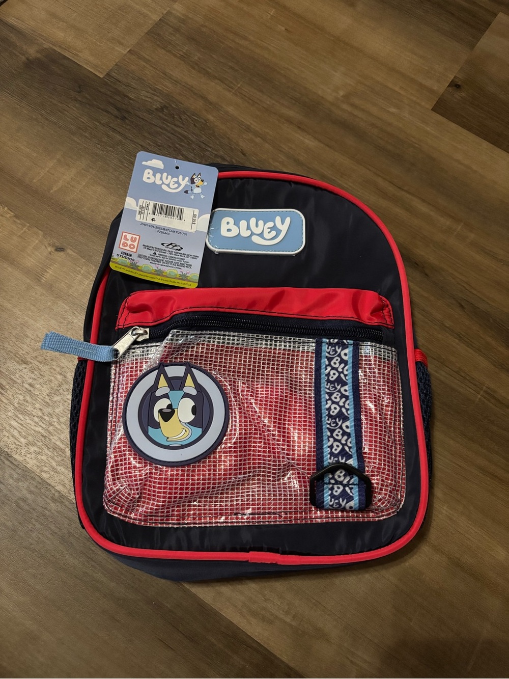 Lucy Kids Navy and Red Bluey Backpack with Clear Front Pocket